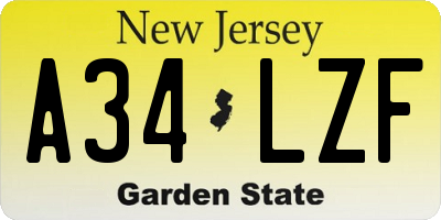 NJ license plate A34LZF
