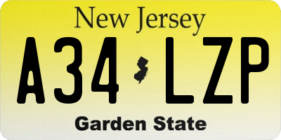 NJ license plate A34LZP