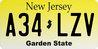 NJ license plate A34LZV