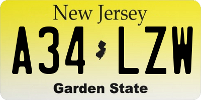 NJ license plate A34LZW