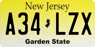 NJ license plate A34LZX