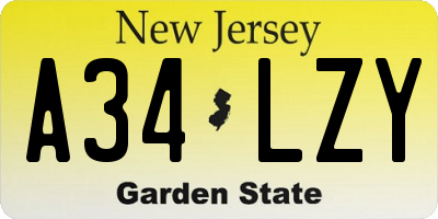 NJ license plate A34LZY