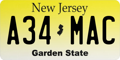 NJ license plate A34MAC