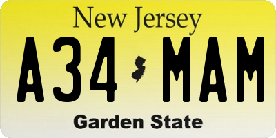 NJ license plate A34MAM