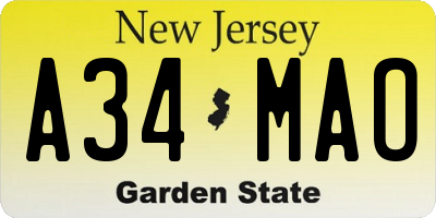 NJ license plate A34MAO