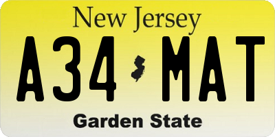 NJ license plate A34MAT