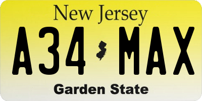 NJ license plate A34MAX