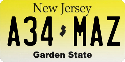 NJ license plate A34MAZ