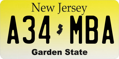 NJ license plate A34MBA