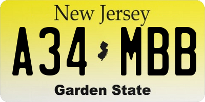 NJ license plate A34MBB