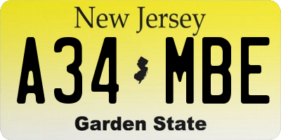 NJ license plate A34MBE