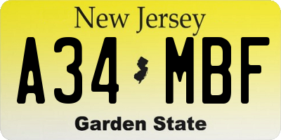 NJ license plate A34MBF