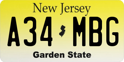 NJ license plate A34MBG