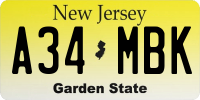 NJ license plate A34MBK