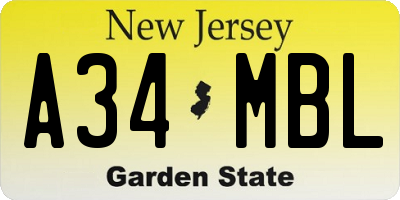 NJ license plate A34MBL