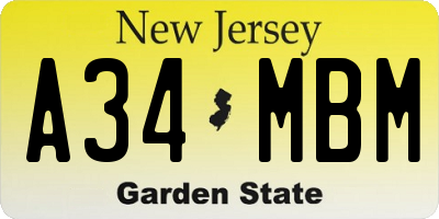 NJ license plate A34MBM