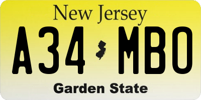 NJ license plate A34MBO