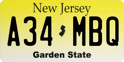 NJ license plate A34MBQ