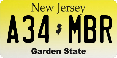 NJ license plate A34MBR