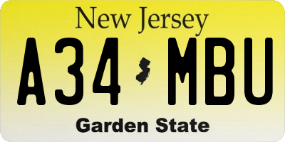 NJ license plate A34MBU