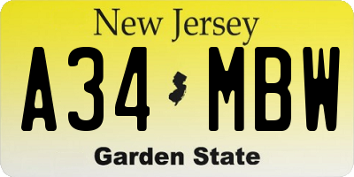 NJ license plate A34MBW
