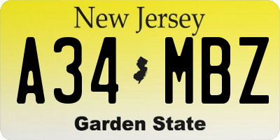 NJ license plate A34MBZ