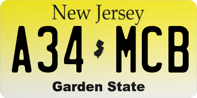 NJ license plate A34MCB