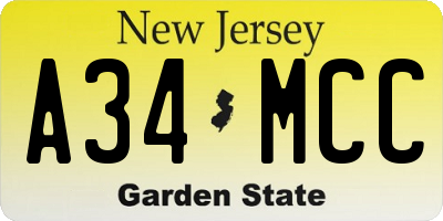 NJ license plate A34MCC