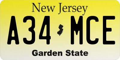 NJ license plate A34MCE