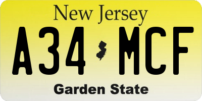 NJ license plate A34MCF