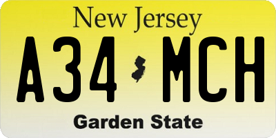 NJ license plate A34MCH