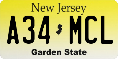 NJ license plate A34MCL