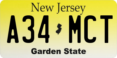 NJ license plate A34MCT