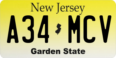 NJ license plate A34MCV