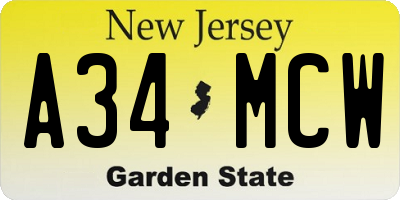 NJ license plate A34MCW