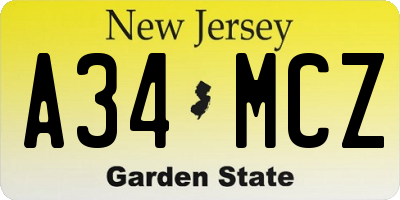 NJ license plate A34MCZ