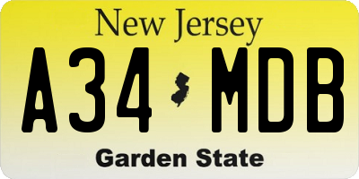 NJ license plate A34MDB