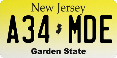 NJ license plate A34MDE