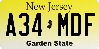 NJ license plate A34MDF