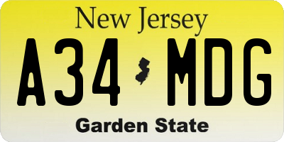 NJ license plate A34MDG
