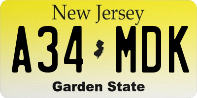 NJ license plate A34MDK