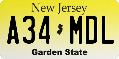 NJ license plate A34MDL