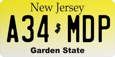 NJ license plate A34MDP