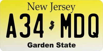 NJ license plate A34MDQ