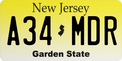 NJ license plate A34MDR