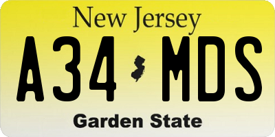 NJ license plate A34MDS