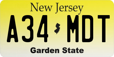 NJ license plate A34MDT