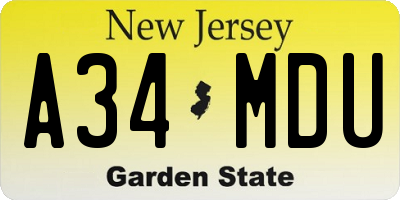 NJ license plate A34MDU