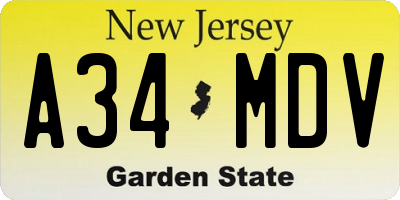NJ license plate A34MDV