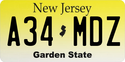NJ license plate A34MDZ